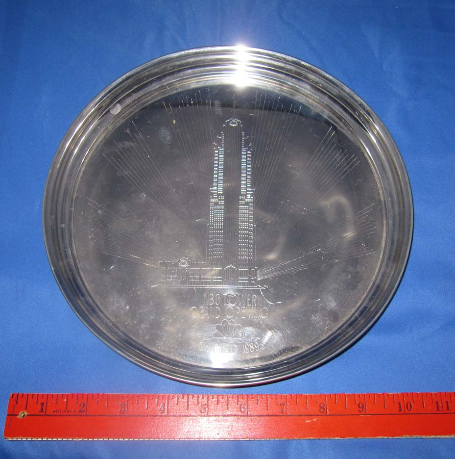 Tiffany & Co Handcrafted Pewter Tray 10 1/4" diameter with Art Deco NBC